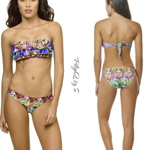 NWT PilyQ Lanai Sequin Ruffle Bandeau Bikini Set sz S